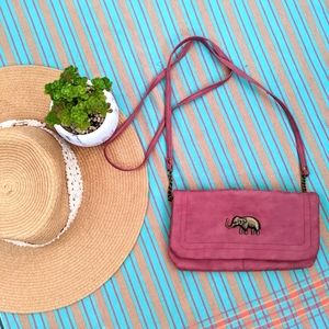 Crossbody Shoulder Bag with Elephant Accent - Mauve Pink